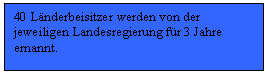 Text Box: 40 Lnderbeisitzer werden von der jeweiligen Landesregierung fr 3 Jahre ernannt.