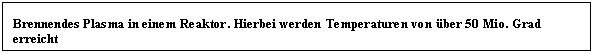 Text Box: Brennendes Plasma in einem Reaktor. Hierbei werden Temperaturen von ber 50 Mio. Grad erreicht